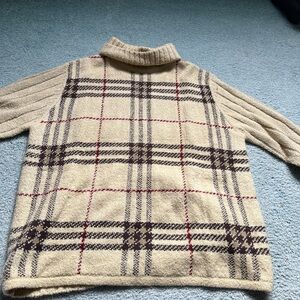 Carolyn Taylor Cream and Brown Checkered Turtleneck Sweater
